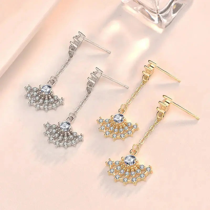 Lovcia New CZ Girl's Skirt 925 Sterling Silver Dangling Earrings-Earrings-Yellow Gold-Yellow Gold