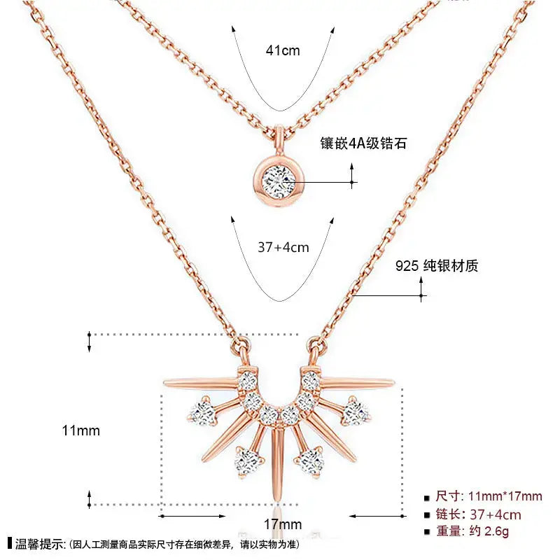 Lovcia New CZ Sunrise Sunshine Double Layer 925 Sterling Silver Necklace-Necklaces-Rose Gold-Rose Gold