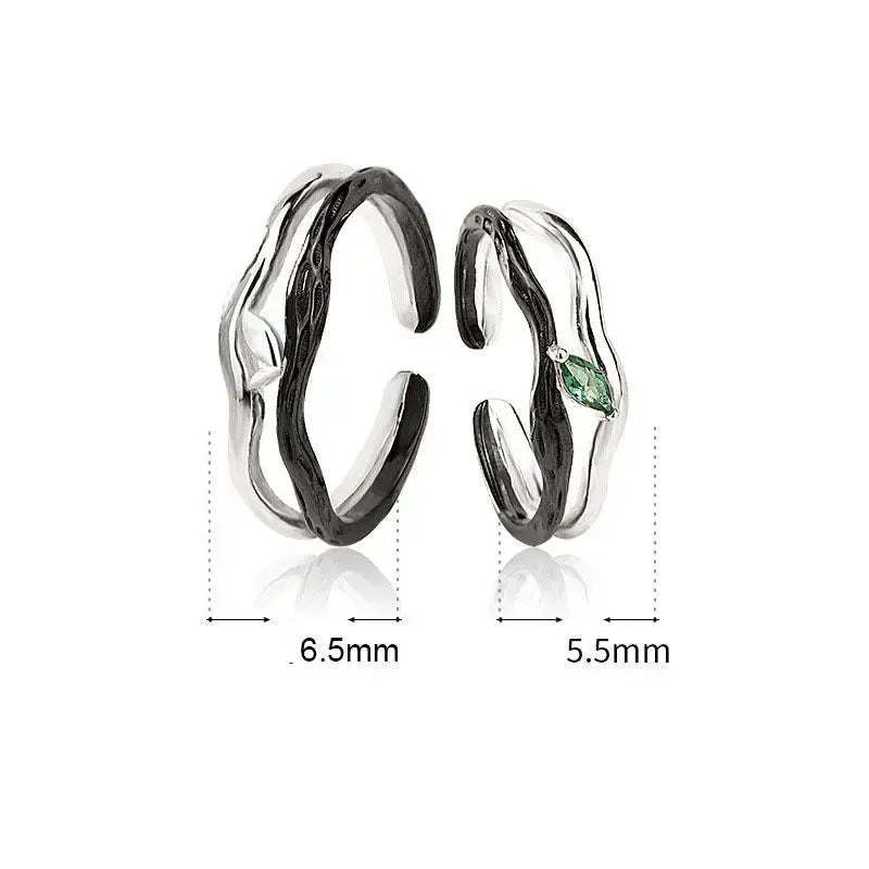 Lovcia New Dead Wood Green CZ Leaf 925 Sterling Silver Adjustable Promise Ring-Rings-Men Ring-Men Ring