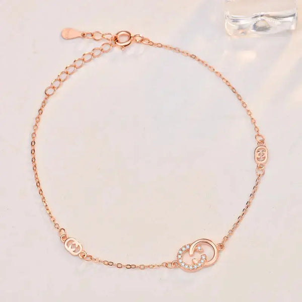 Lovcia New Double C Letters CZ 925 Sterling Silver Bracelet-Bracelets-Rose Gold-Rose Gold