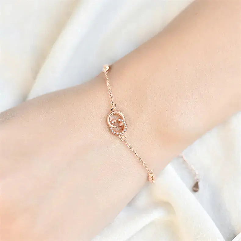Lovcia New Double C Letters CZ 925 Sterling Silver Bracelet-Bracelets-Rose Gold-Rose Gold