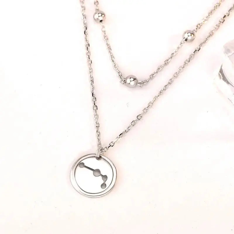 LOVCIA New Double Layer Round Big Dipper Star 925 Sterling Silver Necklace