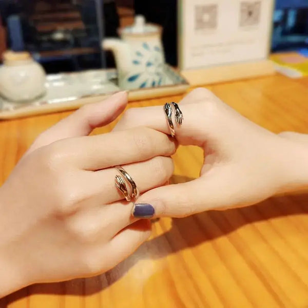 Lovcia New Embrace You with Both Hands 925 Sterling Silver Adjustable Promise Ring-Rings-Men Ring-Men Ring