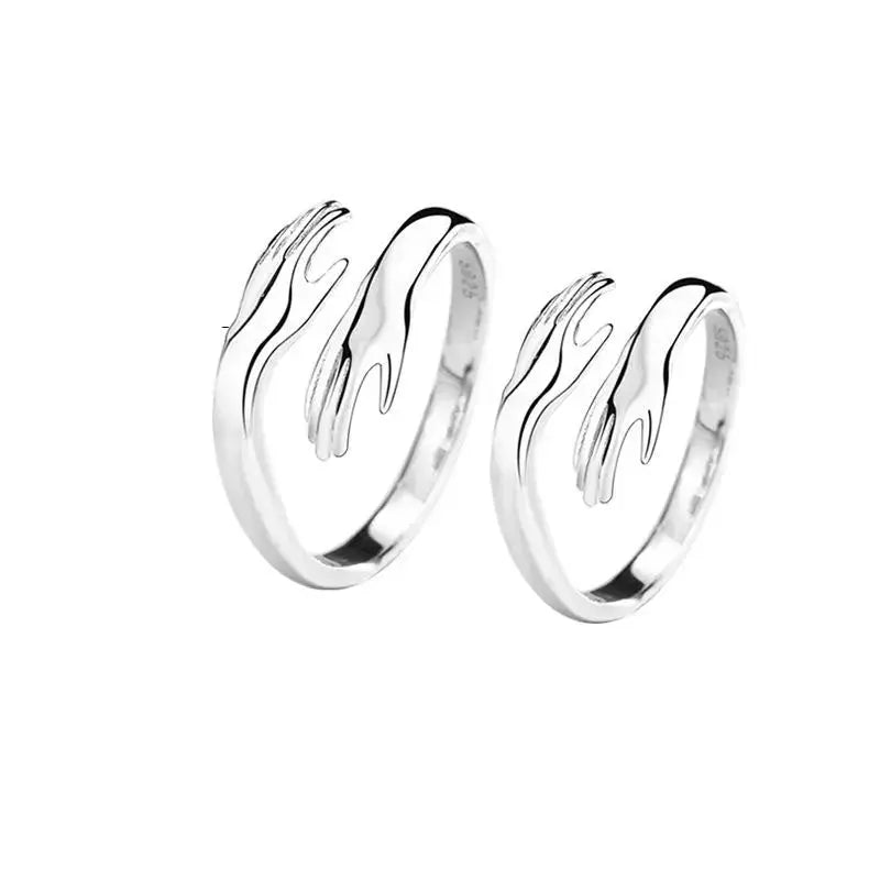 Lovcia New Embrace You with Both Hands 925 Sterling Silver Adjustable Promise Ring-Rings-Men Ring-Men Ring