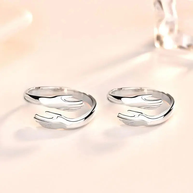 Lovcia New Embrace You with Both Hands 925 Sterling Silver Adjustable Promise Ring-Rings-Men Ring-Men Ring