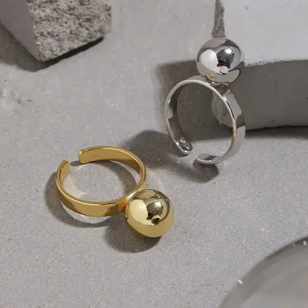 Lovcia New Geometry Ball 925 Sterling Silver Adjustable Ring-Rings-One Ball & Silver-One Ball & Silver