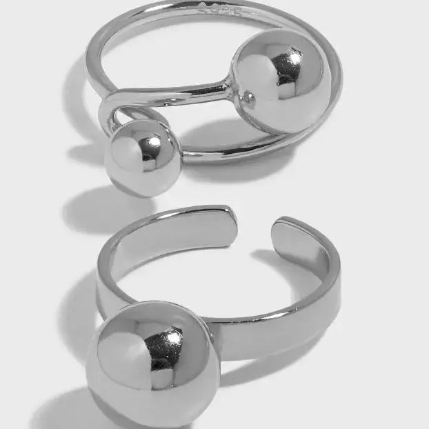 Lovcia New Geometry Ball 925 Sterling Silver Adjustable Ring-Rings-One Ball & Silver-One Ball & Silver