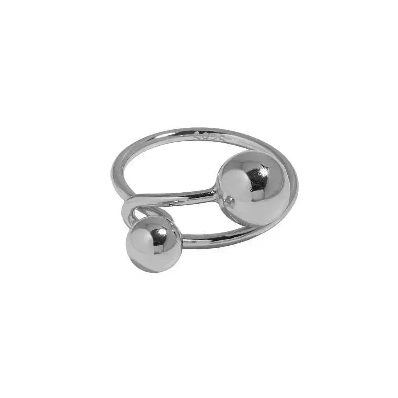 Lovcia New Geometry Ball 925 Sterling Silver Adjustable Ring-Rings-Two Ball & Silver-Two Ball & Silver
