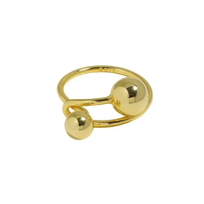 Lovcia New Geometry Ball 925 Sterling Silver Adjustable Ring-Rings-Two Ball & Yellow Gold-Two Ball & Yellow Gold