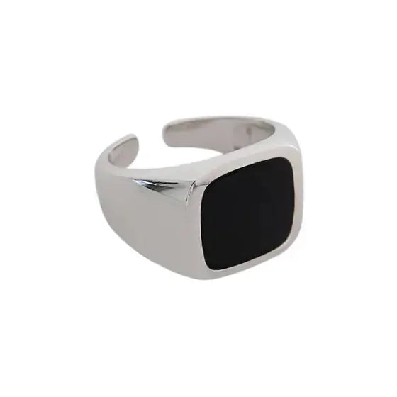 Lovcia New Geometry Black Square 925 Sterling Silver Adjustable Ring-Rings-