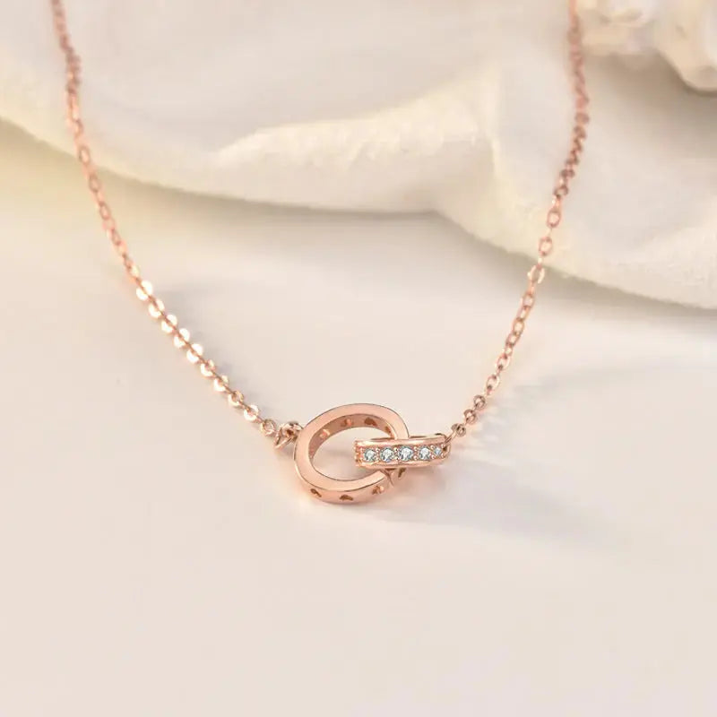 Lovcia New Hollow Hearts Double Loops Interlocking 925 Sterling Silver Necklace-Necklaces-Rose Gold-Rose Gold