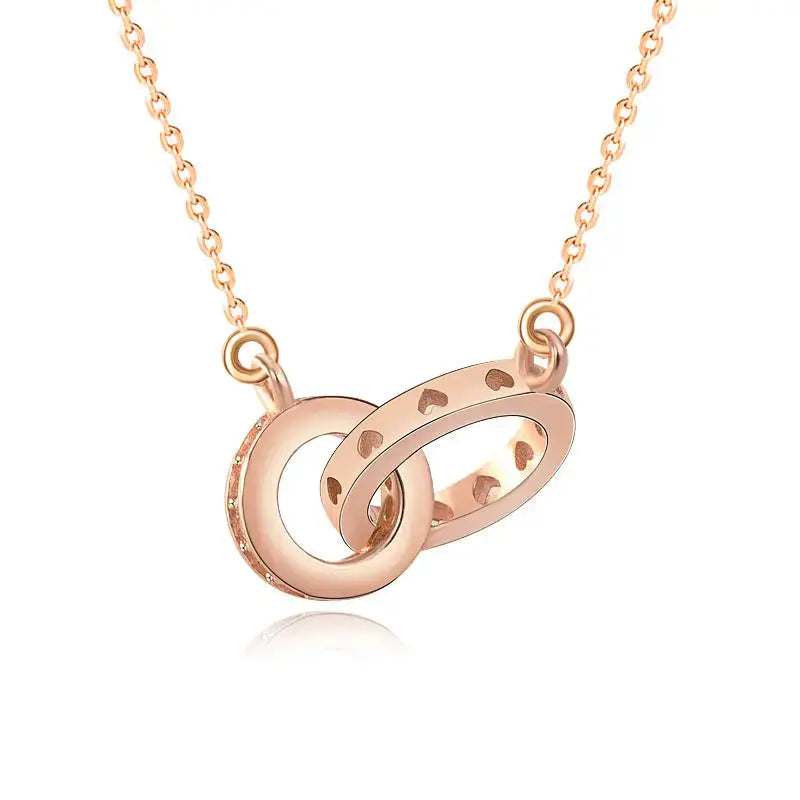 Lovcia New Hollow Hearts Double Loops Interlocking 925 Sterling Silver Necklace-Necklaces-Rose Gold-Rose Gold