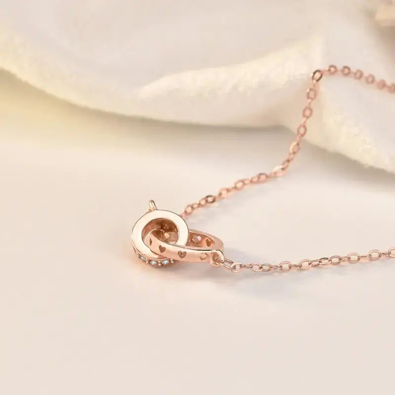 Lovcia New Hollow Hearts Double Loops Interlocking 925 Sterling Silver Necklace-Necklaces-Rose Gold-Rose Gold