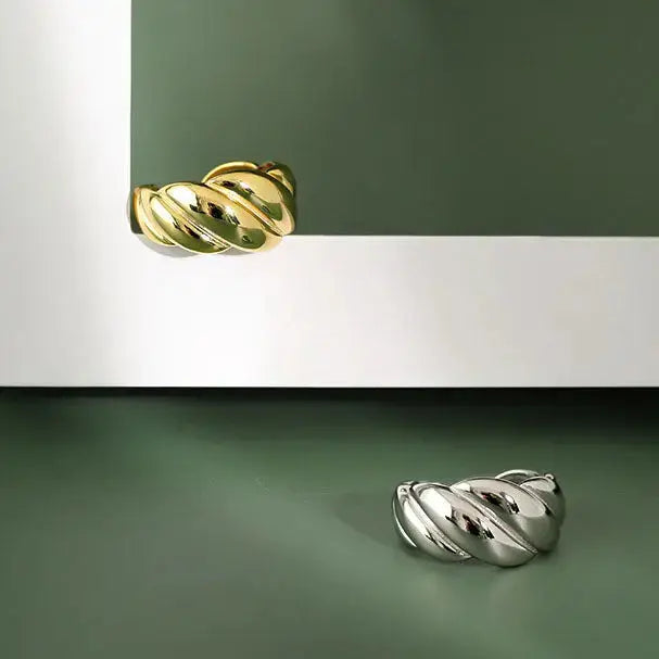 Lovcia New Hot Wide Twisted Weaving 925 Sterling Silver Adjustable Ring-Rings-Rhodium-Rhodium