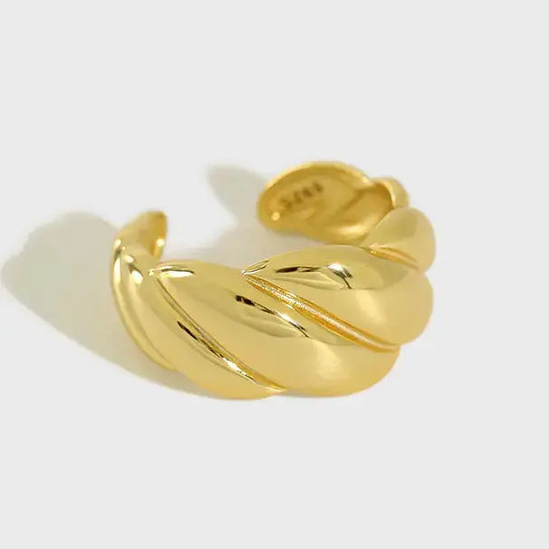 Lovcia New Hot Wide Twisted Weaving 925 Sterling Silver Adjustable Ring-Rings-Rhodium-Rhodium
