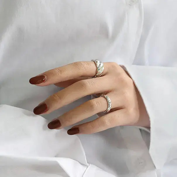 Lovcia New Hot Wide Twisted Weaving 925 Sterling Silver Adjustable Ring-Rings-Rhodium-Rhodium