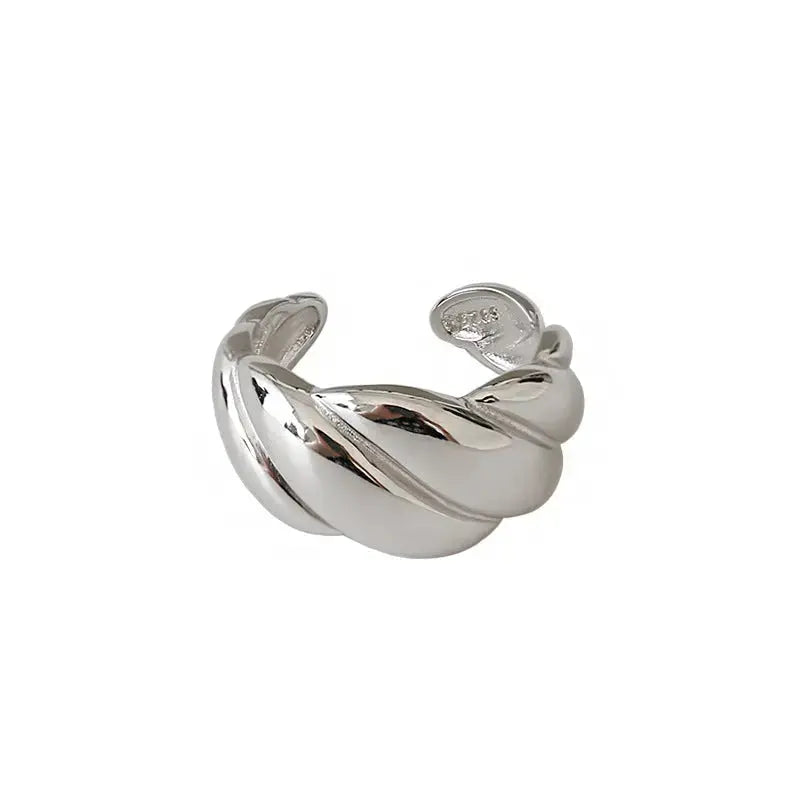 Lovcia New Hot Wide Twisted Weaving 925 Sterling Silver Adjustable Ring-Rings-Rhodium-Rhodium