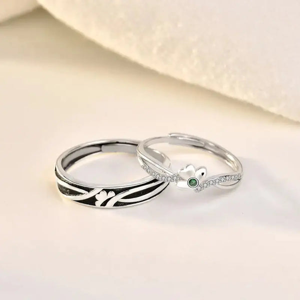 Lovcia New Lucky Four Leaf Clover CZ 925 Sterling Silver Adjustable Promise Ring-Rings-Men Ring-Men Ring