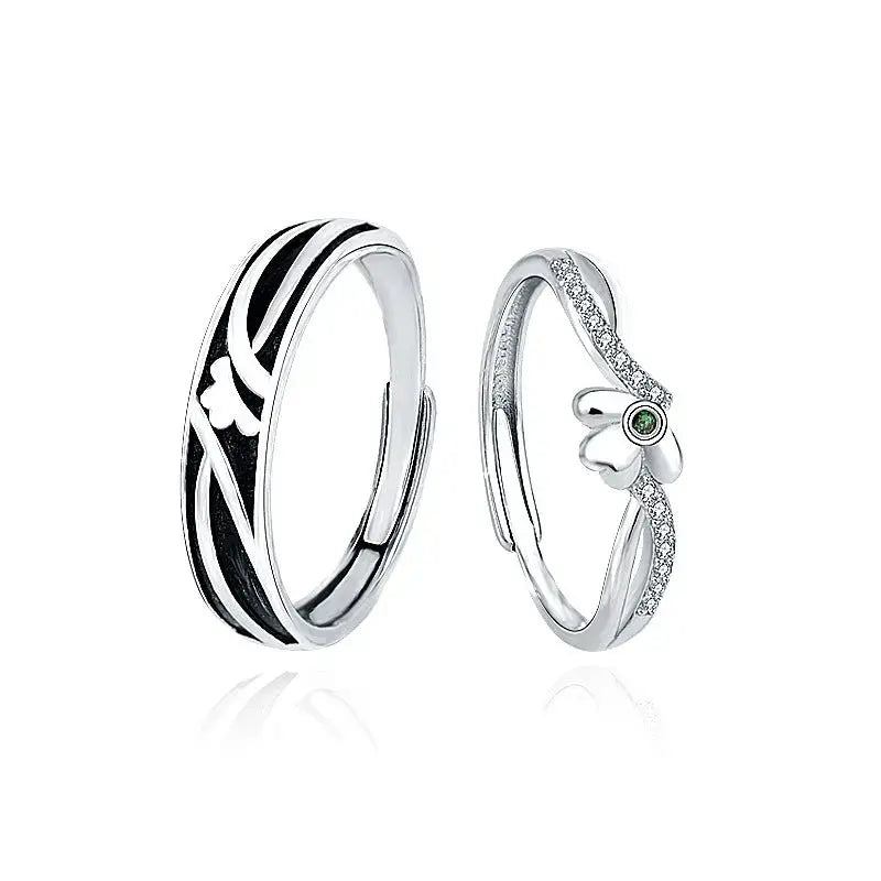 Lovcia New Lucky Four Leaf Clover CZ 925 Sterling Silver Adjustable Promise Ring-Rings-Men Ring-Men Ring