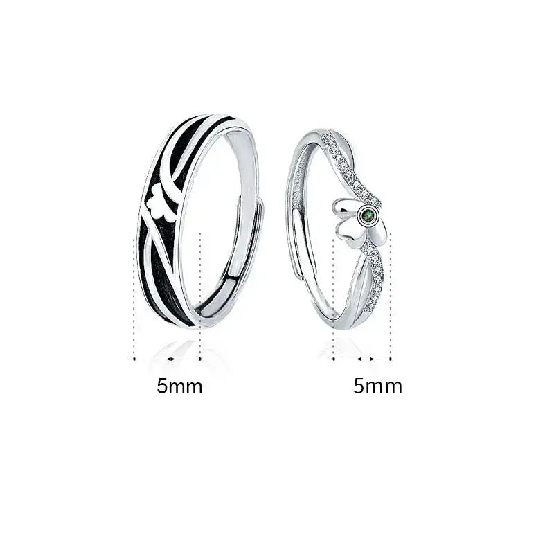 Lovcia New Lucky Four Leaf Clover CZ 925 Sterling Silver Adjustable Promise Ring-Rings-Men Ring-Men Ring