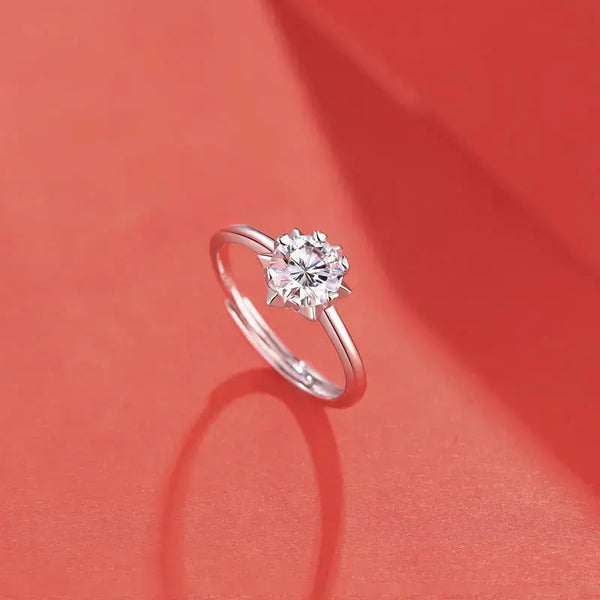 Lovcia New Moissanite CZ Snowflake 925 Sterling Silver Adjustable Ring-Rings-0.5 ct ( Certificate Included )-0.5 ct ( Certificate Included )