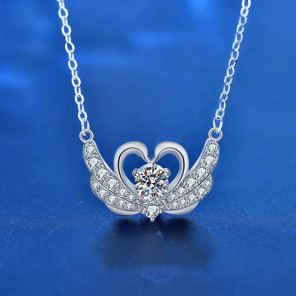 Lovcia New Moissanite CZ Swan 925 Sterling Silver Necklace-Necklaces-0.5 Carat Moissanite CZ-0.5 Carat Moissanite CZ