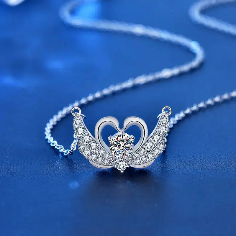 Lovcia New Moissanite CZ Swan 925 Sterling Silver Necklace-Necklaces-0.5 Carat Moissanite CZ-0.5 Carat Moissanite CZ