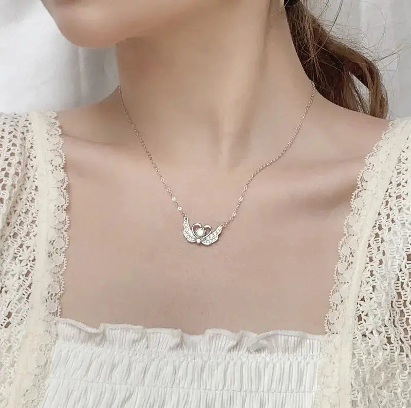 Lovcia New Moissanite CZ Swan 925 Sterling Silver Necklace-Necklaces-0.5 Carat Moissanite CZ-0.5 Carat Moissanite CZ