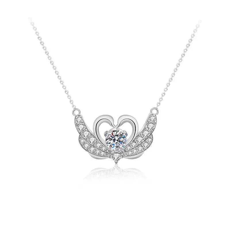 Lovcia New Moissanite CZ Swan 925 Sterling Silver Necklace-Necklaces-0.5 Carat Moissanite CZ-0.5 Carat Moissanite CZ