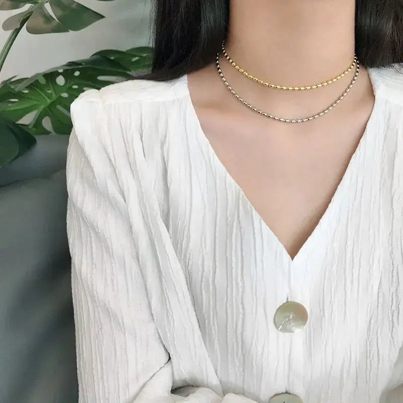 Lovcia New Oval Beads 925 Sterling Silver Choker Necklace-Necklaces-Silver-Silver