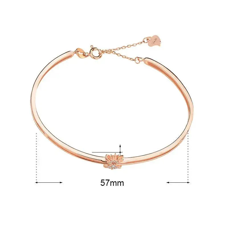 Lovcia New Rose Gold CZ Sunflower 925 Sterling Silver Open Bangle-Bracelets-Silver-Silver