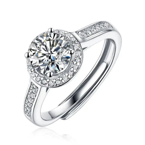Lovcia New Round Moissanite CZ Geometry 925 Sterling Silver Adjustable Ring-Rings-1 ct ( Certificate Included )-1 ct ( Certificate Included )