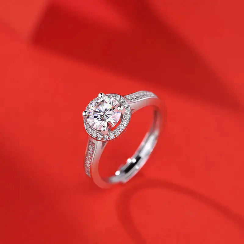 Lovcia New Round Moissanite CZ Geometry 925 Sterling Silver Adjustable Ring-Rings-1 ct ( Certificate Included )-1 ct ( Certificate Included )
