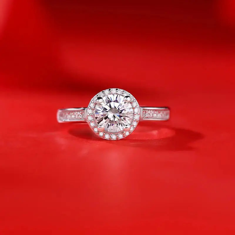 Lovcia New Round Moissanite CZ Geometry 925 Sterling Silver Adjustable Ring-Rings-1 ct ( Certificate Included )-1 ct ( Certificate Included )