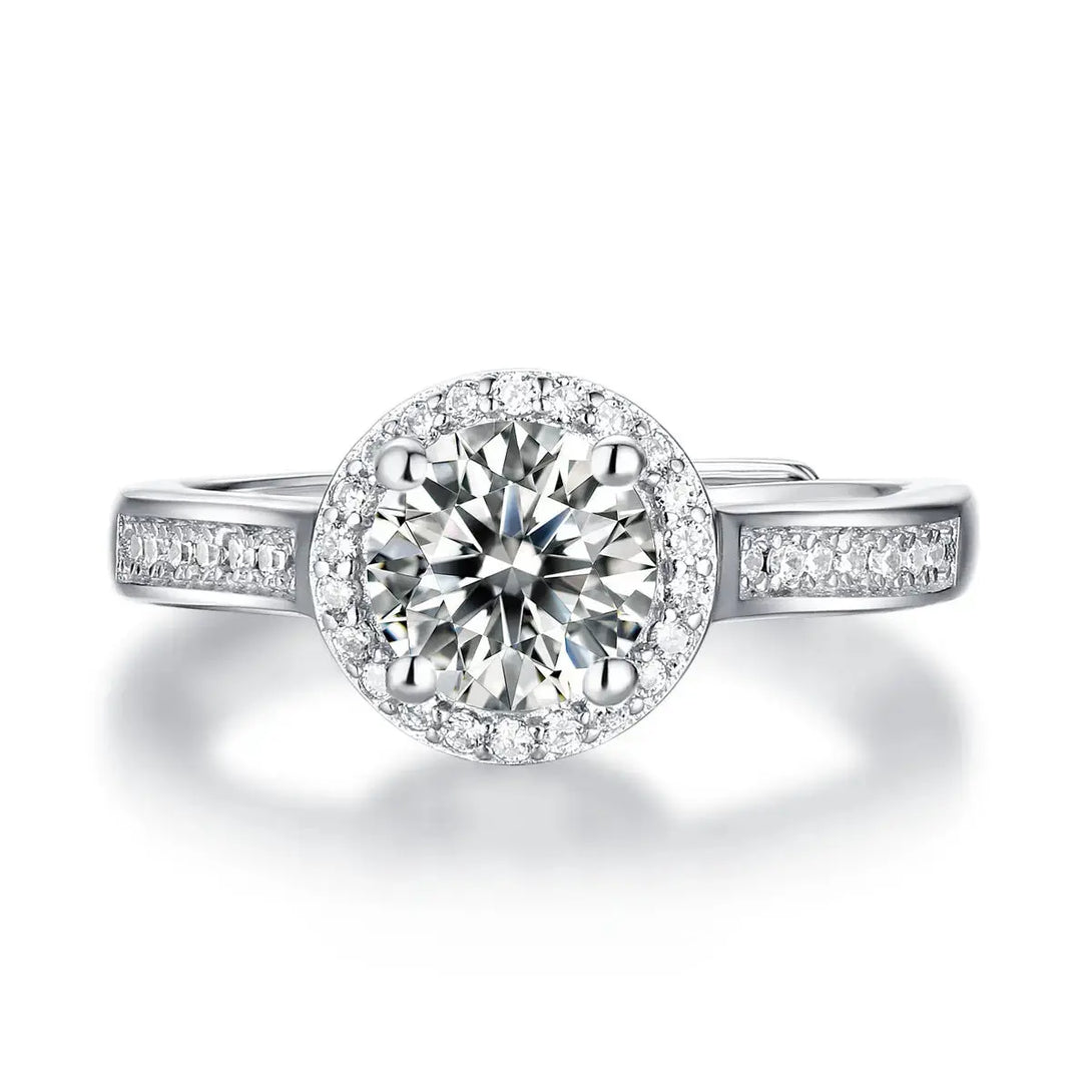 Lovcia New Round Moissanite CZ Geometry 925 Sterling Silver Adjustable Ring-Rings-1 ct ( Certificate Included )-1 ct ( Certificate Included )