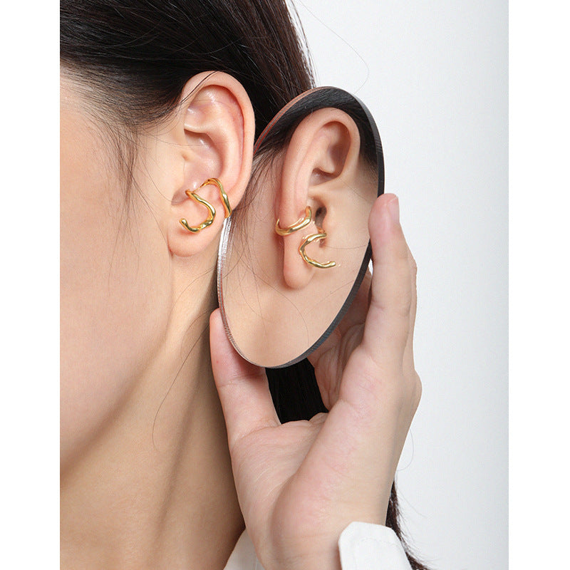 Lovcia Non Pierced Gold Plated 14mm Snake Earrings-Earrings-Yellow Gold-Yellow Gold