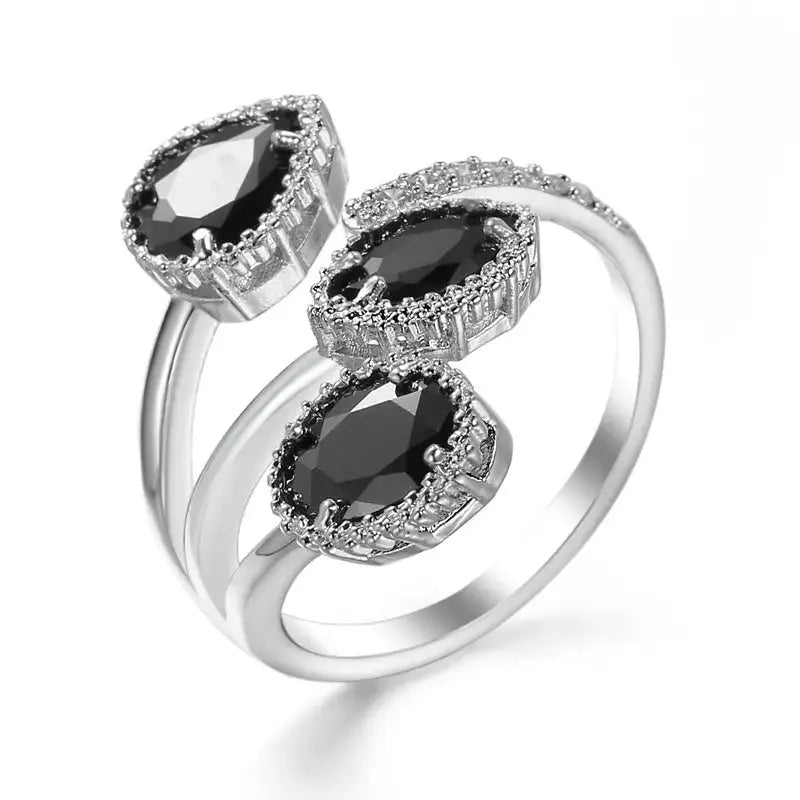 Lovcia Oceanic Elegance Ring With Water Drop Blue Zircon Crystal-Rings-Black-Adjustable-Black