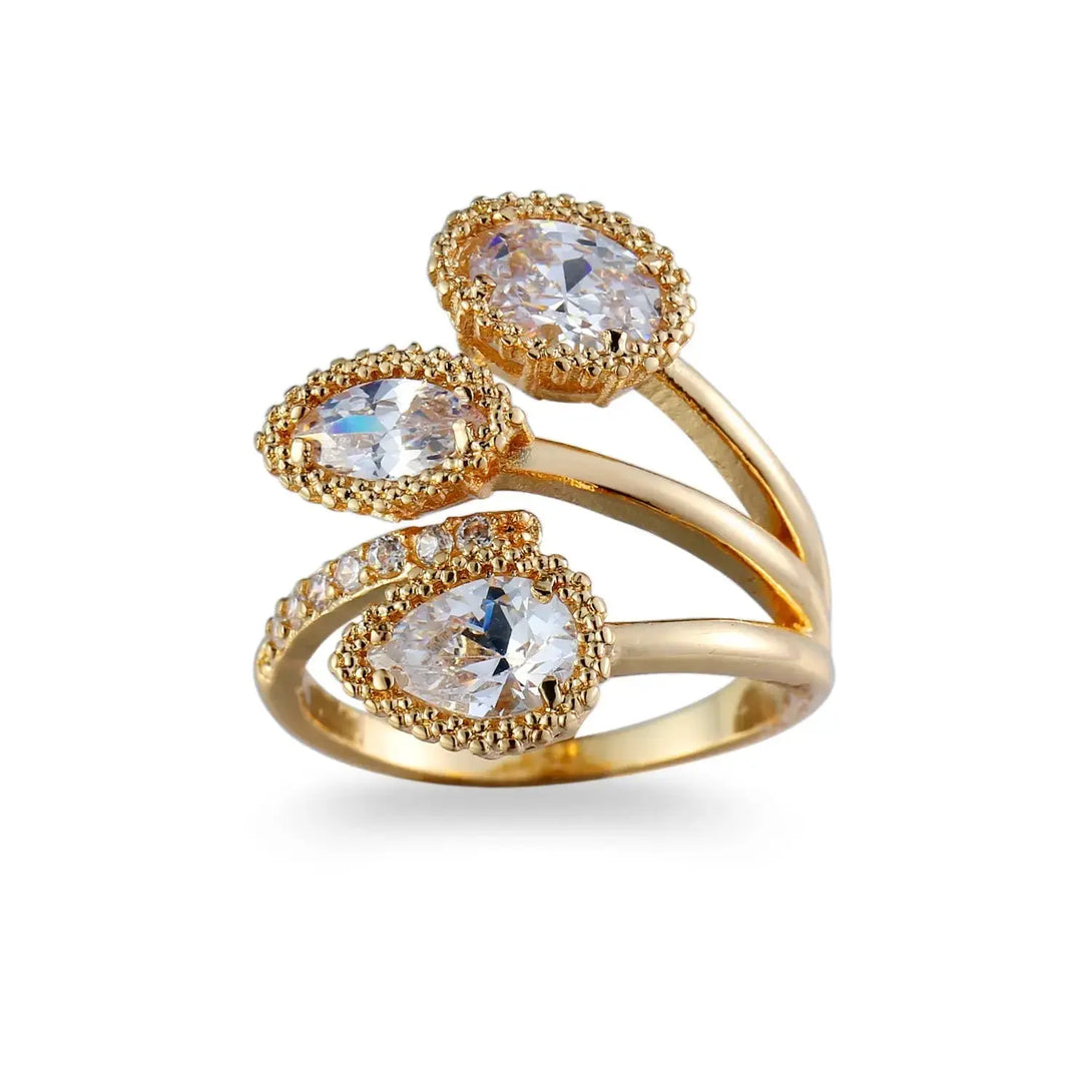 Lovcia Oceanic Elegance Ring With Water Drop Blue Zircon Crystal-Rings-Gold Plated White-Adjustable-Gold Plated White