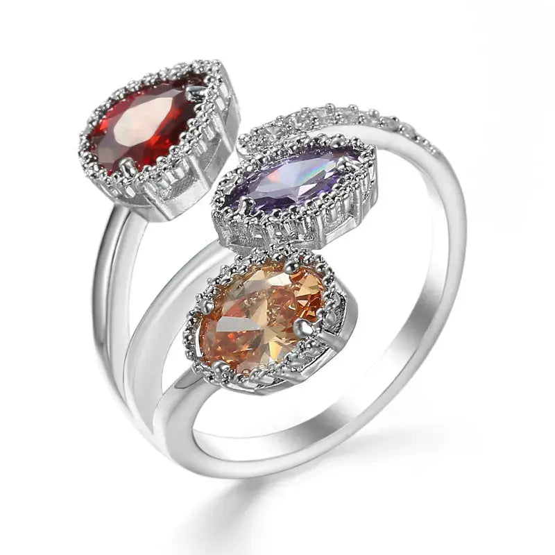 Lovcia Oceanic Elegance Ring With Water Drop Blue Zircon Crystal-Rings-Mixed Color-Adjustable-Mixed Color