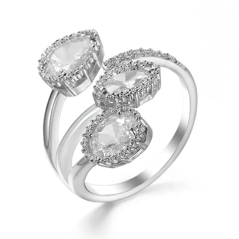 Lovcia Oceanic Elegance Ring With Water Drop Blue Zircon Crystal-Rings-Platinum White-Adjustable-Platinum White
