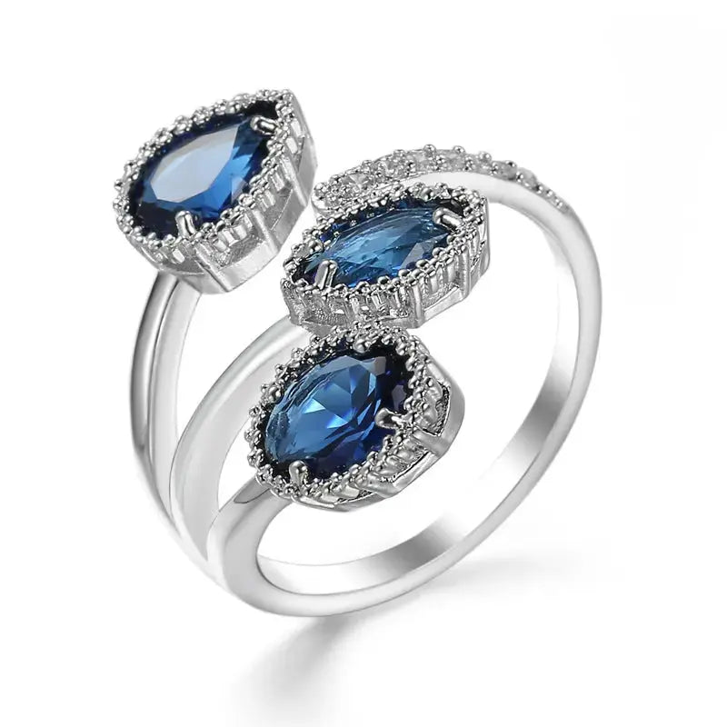 Lovcia Oceanic Elegance Ring With Water Drop Blue Zircon Crystal-Rings-Sapphire Blue-Adjustable-Sapphire Blue