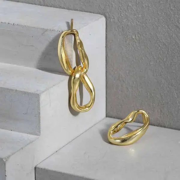 Lovcia Office Asymmetry Hollow Chain 925 Sterling Silver Dangling Earrings-Earrings-Silver-Silver