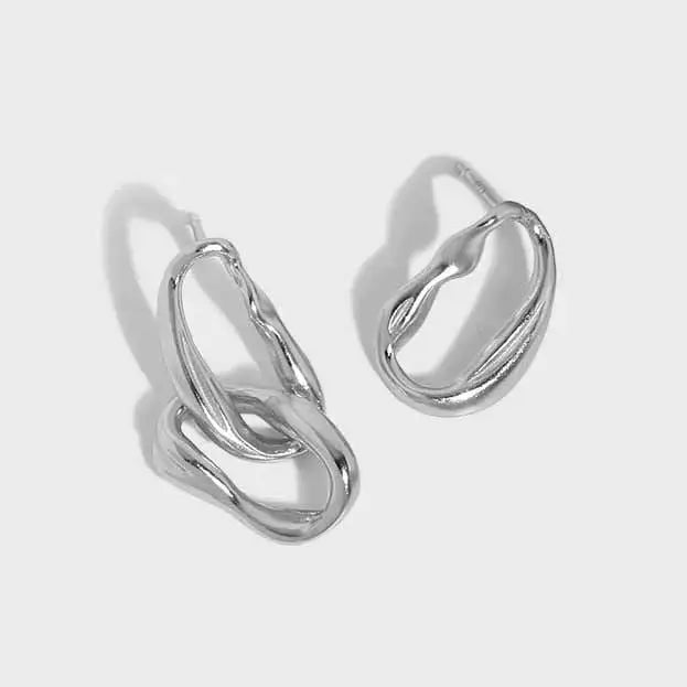 Lovcia Office Asymmetry Hollow Chain 925 Sterling Silver Dangling Earrings-Earrings-Silver-Silver