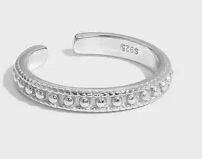 Lovcia Office Bead Wave Twisted 925 Sterling Silver Adjustable Ring-Rings-Silver * Beads Ring-Silver * Beads Ring
