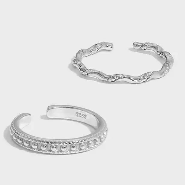 Lovcia Office Bead Wave Twisted 925 Sterling Silver Adjustable Ring-Rings-Silver * Twisted Ring-Silver * Twisted Ring