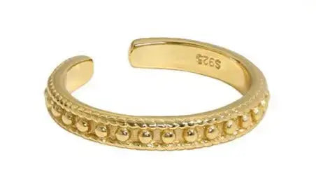 Lovcia Office Bead Wave Twisted 925 Sterling Silver Adjustable Ring-Rings-Yellow Gold * Beads Ring-Yellow Gold * Beads Ring