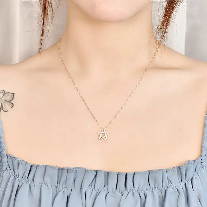 Lovcia Office CZ Hollow Star 925 Sterling Silver Necklace-Necklaces-Silver-Silver