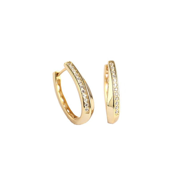 Lovcia Office CZ U Shape 21mm Gold Tone Hoop Earrings-Earrings-Yellow Gold-Yellow Gold