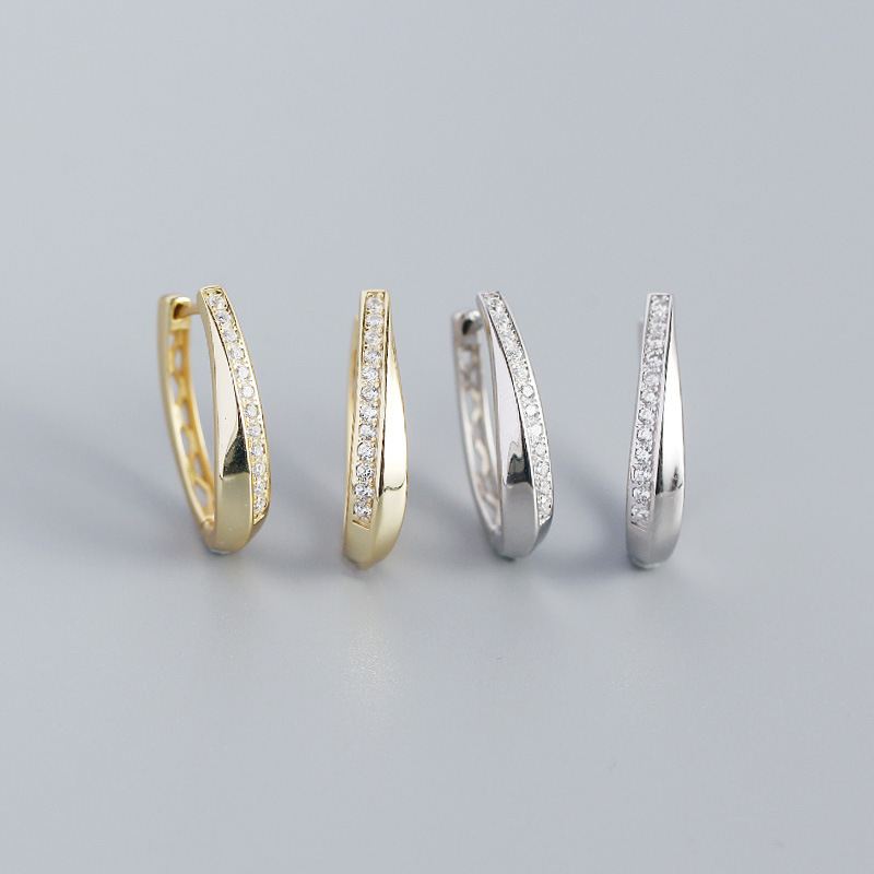 Lovcia Office CZ U Shape 21mm Gold Tone Hoop Earrings-Earrings-Yellow Gold-Yellow Gold