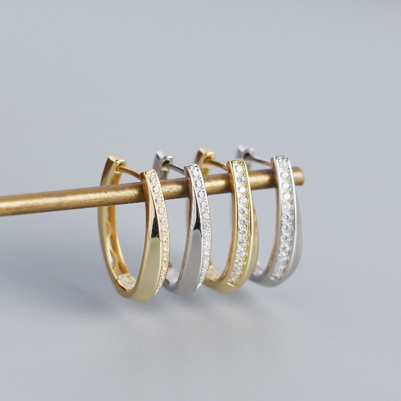 Lovcia Office CZ U Shape 21mm Gold Tone Hoop Earrings-Earrings-Yellow Gold-Yellow Gold